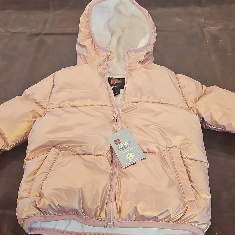 V Toddler Girls Puffer Jacket - Metallic Peach 3T NWT